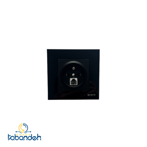 پریز تلفن دوکاره BEKER مدل گلس مشکی با قاب کریستال مشکی